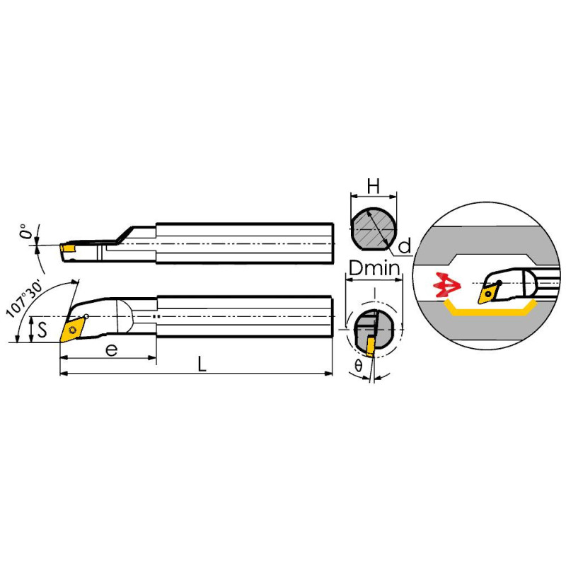 S16Q-SDQCL07 Резец токарный (державка) расточной по металлу