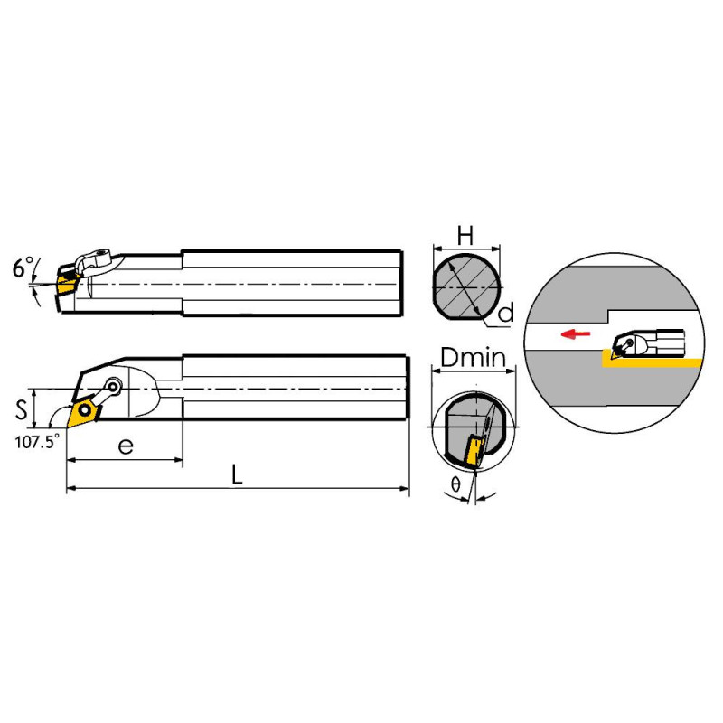 S25R-MDQNL1504 Резец токарный (державка) расточной по металлу