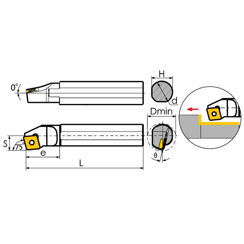 S12M-SCKCL09 Резец токарный (державка) расточной по металлу