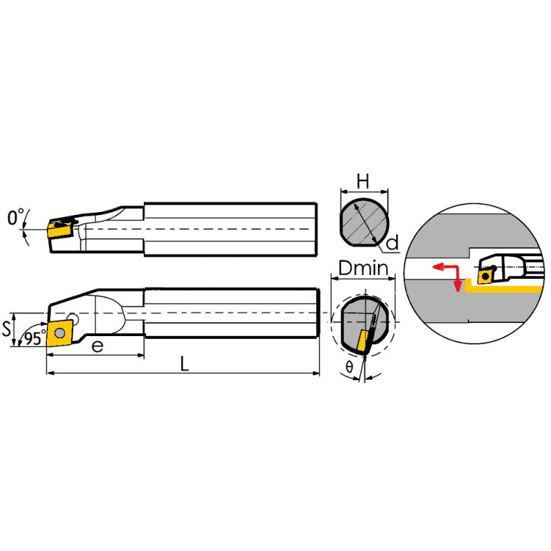 H1005K-SCLCR04-20 Резец токарный (державка) расточной по металлу
