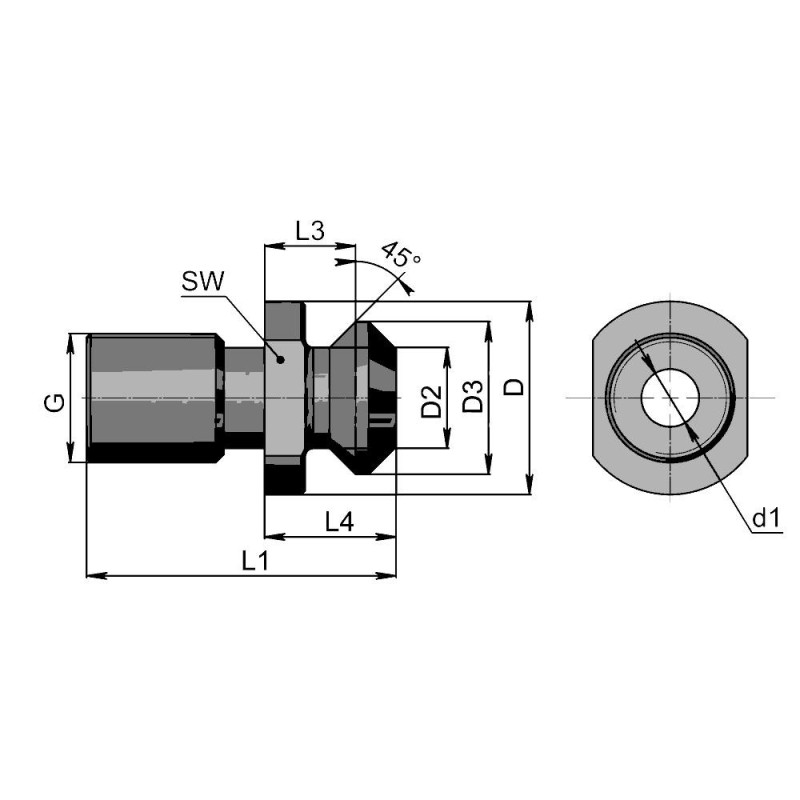 Штревель CAT40x45 HAAS с отверстием для СОЖ