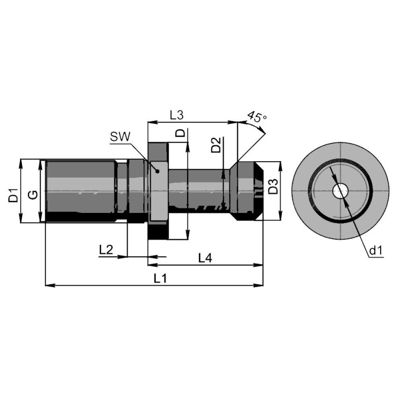 Штревель BT50x45 с отверстием для СОЖ