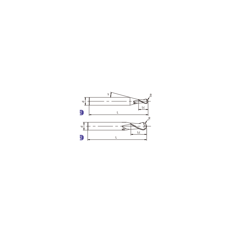 A-B2-03006 (UA100-B2-03006) Фреза сферическая 2 зуба