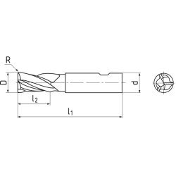 Концевая фреза 10x22x72, R1, Z4, ZPS, HSSE-PM, AlTiN, N 120517R.100010 AlTiN
