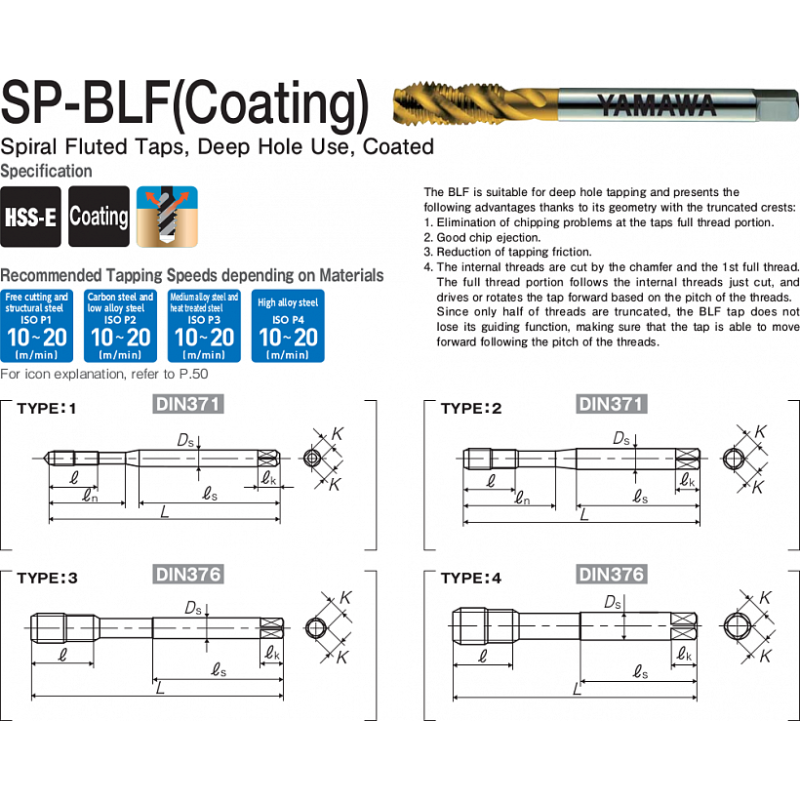 Метчик SP-BLF Coating 371 ISO2 M 6X1 Метчик SP-BLF Coating 371 ISO2 M 6X1
