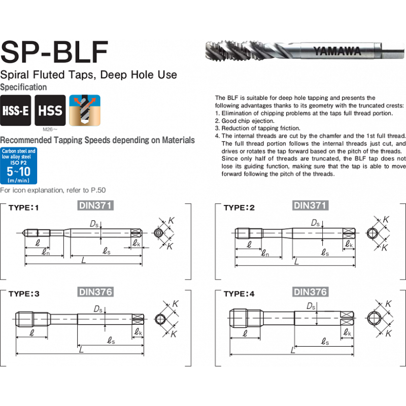 Метчик SP-BLF 371 ISO2 M4X0.7 1.5P Метчик SP-BLF 371 ISO2 M4X0.7 1.5P