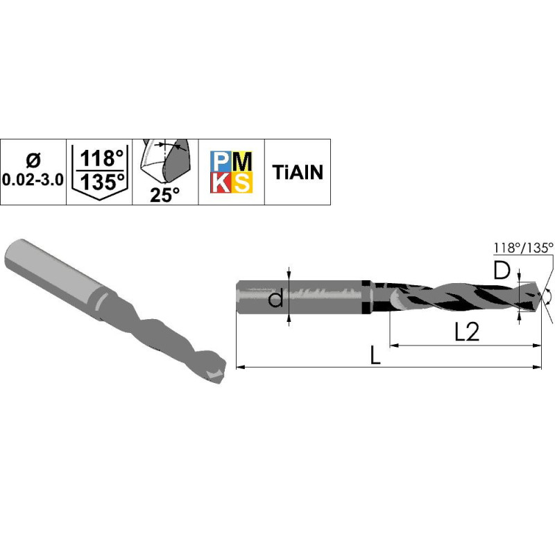 CHD0600 Микросверло твердосплавное по металлу 0,6 мм