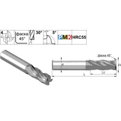 PMK4S.z4.03.13.57.30.F013 TiAlN Фреза концевая твердосплавная по металлу усиленная (хвостовик 4 мм)