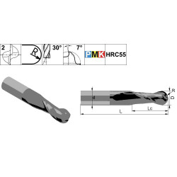 PMK12S.z2.03.13.57.30.D03.TiAlN Фреза сферическая твердосплавная по металлу (хвостовик 4 мм)