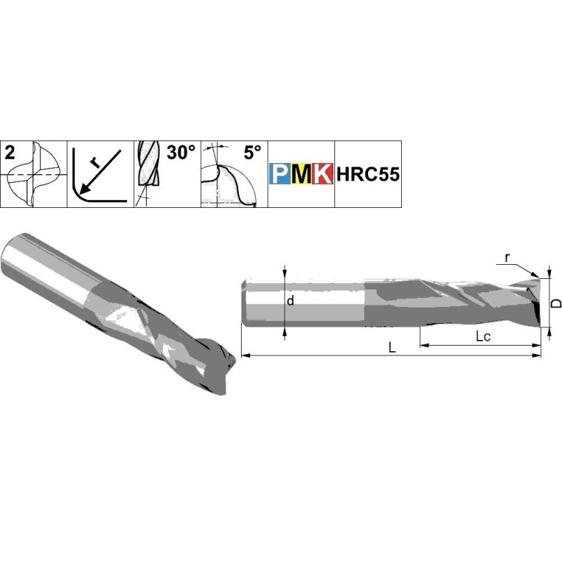 PMK20.z2.12.26.83.30.R10 TiAlN Фреза радиусная твердосплавная по металлу