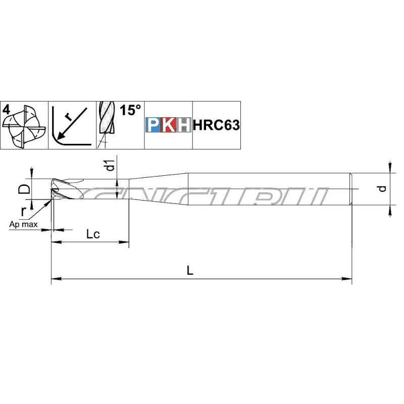 HF1.Z4.12.36.83.R16 TiAlSiXN Фреза концевая твердосплавная по металлу для высоких подач