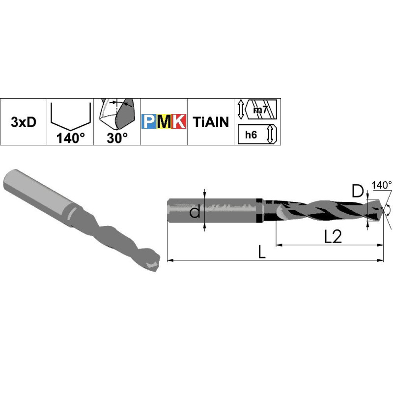 DPMK1.151.16.50.115.TiAlN Сверло твердосплавное по металлу 15,1 мм