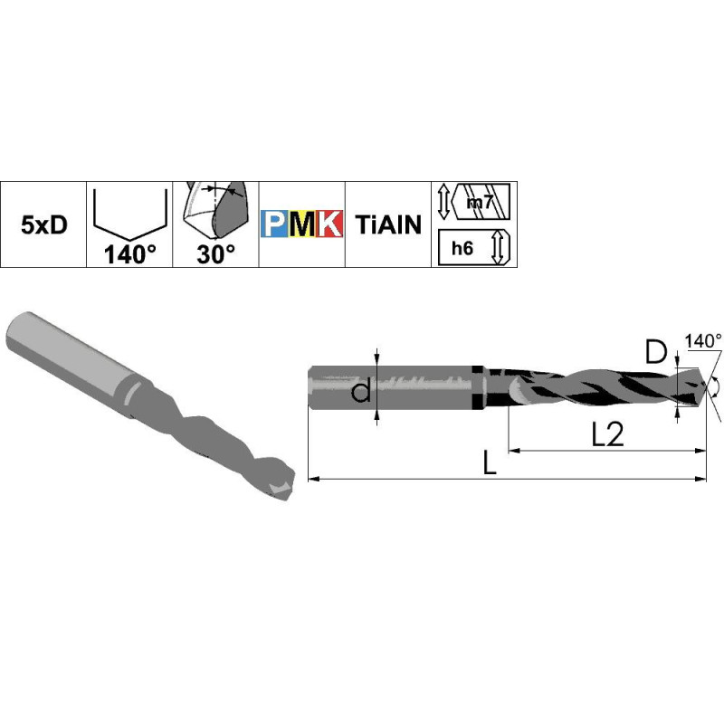 DPMK1.069.08.46.91.TiAlN Сверло твердосплавное по металлу 6,9 мм